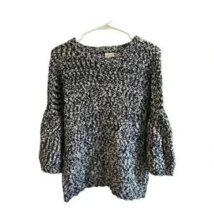 Moth Anthropologie Black and White Marbled Bell Sleeve Sweater Size M, Pre-Owned